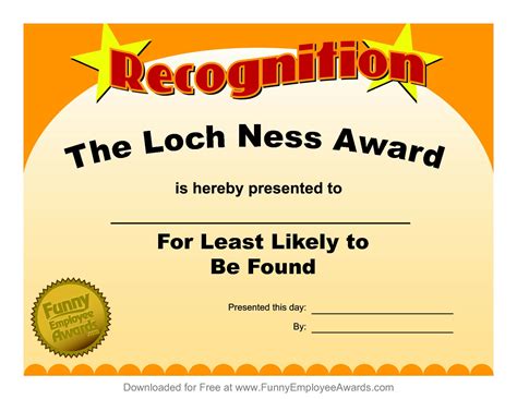 free printable funny certificate.